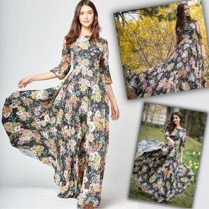 Yumi Kim Woodstock Maxi Dress in Black Wisteria-Park Size Medium Anthropologie